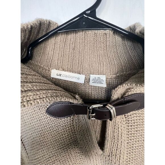 Liz Claiborne Tan Poncho Knit Sweater With Collar On Neck - Picture 3 of 4